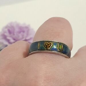 Vintage Silver Mood I ♡ U Color Changing Ring Band Size 8 Unisex